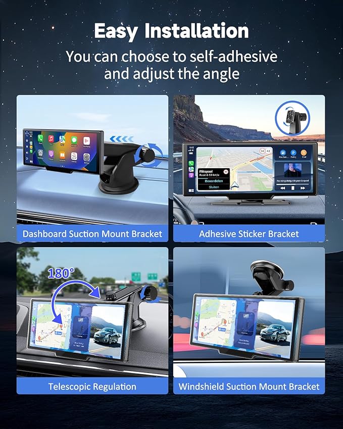Wireless Carplay Screen for Car - 10.26 Inch Car Stereo Wireless Car Play & Android Auto Touch Screen, with 4K Dash Cam, Backup Camera, GPS Navigation, Voice Control,Bluetooth,Mirror Link,FM