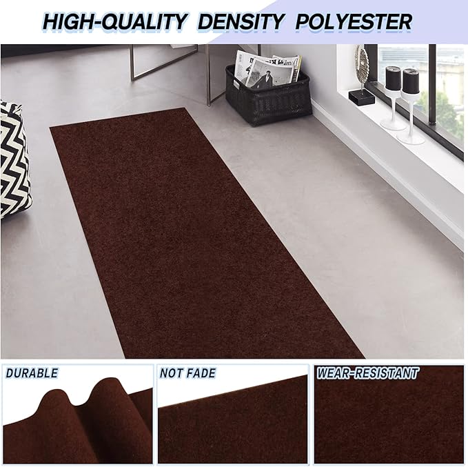 Custom Size Backed Non-Slip Area Rugs Runner, Easy Clean, Waterproof Runner Rugs for Hallway Entryway, Kitchen, Laundry, 3FT x 32FT, Brown