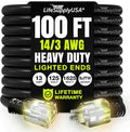 100ft Outdoor/Indoor Extension Cord 14/3 Gauge Heavy Duty 3 Prong SJTW, Waterproof, Flexible Cold-Resistant Long Power Cord,13A 125V 1625W, Black by LifeSupplyUSA
