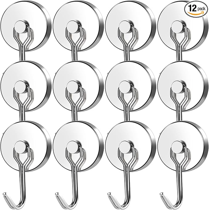 MIKEDE Strong Magnetic Hooks, 110LB Swivel Magnetic Hooks Cruise, Neodymium Magnet Hooks Heavy Duty for Hanging, Grill, Cruise Cabins, Refrigerator, Grill, Kitchen, Locker - Pack of 12