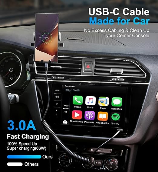 USB Type C Charger Cable Fast Charging, [2-Pack, 3ft] Coiled USB A to Type C Charger Cord for Car USB-C Cable Compatible with iPhone 16/15/Plus/Pro/Pro Max/Samsung Galaxy A10e A20 A50 S20 S10E Note 20