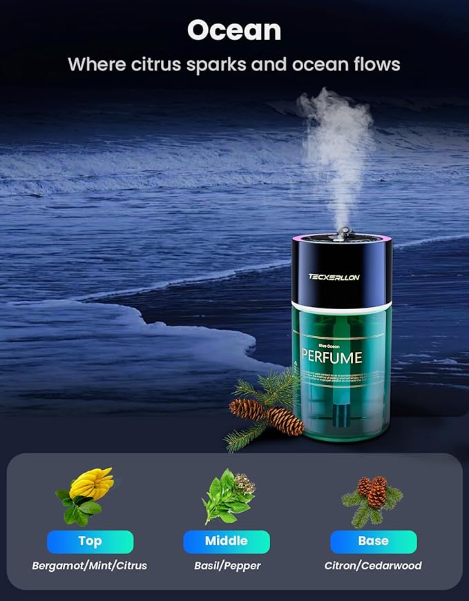 Car Air Freshener, Car Diffuser with RGB Ambient Light & Starry Ceiling, 4 Smart Scent Modes, 120-Day Runtime, Auto On/Off, USB-C Rechargeable, Cologne-Inspired Fragrance,120ML