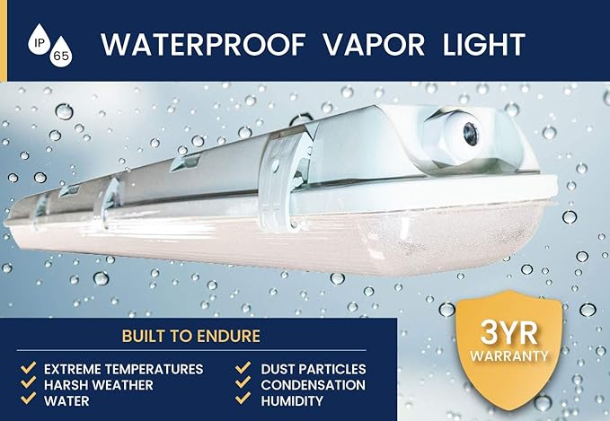 4 FT 6500K 72W LED Vapor Tight Lights | Commercial Indoor/Outdoor Hardwired IP65 Waterproof Fixtures | 8000 Lumens | Detachable LED Strips (4-Pack)