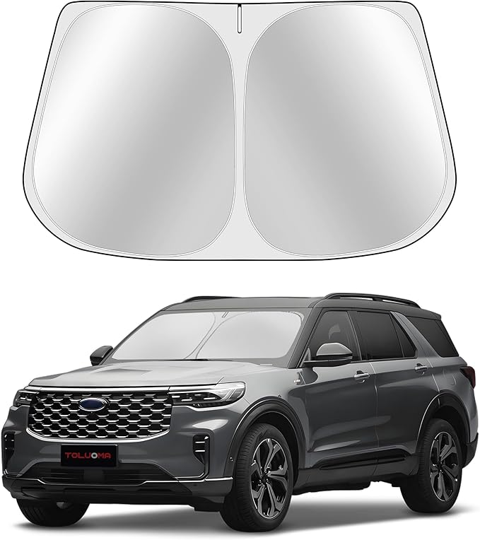 Custom Fit Windshield Sun Shade for Ford Explorer 2020-2025 - Full Coverage, 210T Reflective Fabric, Double-Layer Design - Blocks 99% UV Rays, Keeps Car Cool, Easy to Install and Store