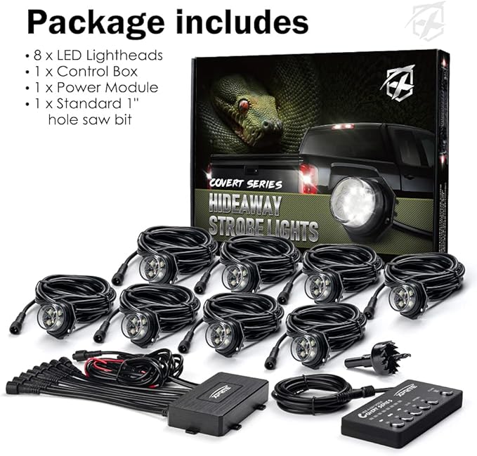 Xprite Amber Green LED Hideaway Strobe Lights Kit 20 Flashing Patterns w/Control Panel Headlights Taillights Fog Light Mounting, for Roadside Emergency Vehicles Trucks SUV Vans Cars 8 PCs
