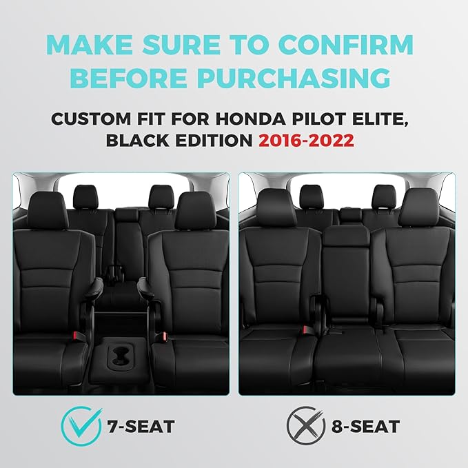 for Honda Pilot Seat Covers, Car Seat Protectors Full Set Custom Fit Pilot Elite,Black Edition 2016 2017 2018 2019 2020 2021 2022-7 Seats, Faux Leather Full Coverage Waterproof, Black Red