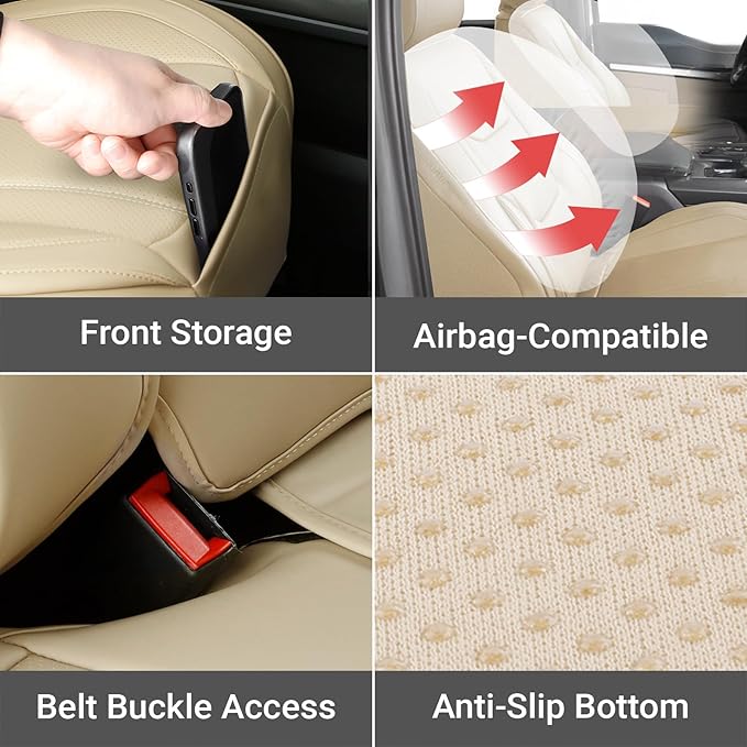 Coverland Custom Car Seat Covers Compatible with 2007-2013 Silverado 1500 Crew Cab, Extended Cab - Premium Leather Non-Slip Waterproof Interior Protector Full Set-Beige [See Size Chart-Size X133]