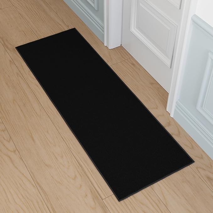 Ottomanson Hallway Runner Rug 2'2" x 6' Non Slip Solid Area Rugs Easy to Clean Laundry Rug Runner Durable & Pet Friendly Floor Carpet Runners for Hallways Entryway Living Room Kitchen, Black