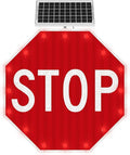 30" Solar Stop Sign Solar Powered LED Blinking Reflective Street Traffic Warning Sign Octagon Rust-proof Metal Frame