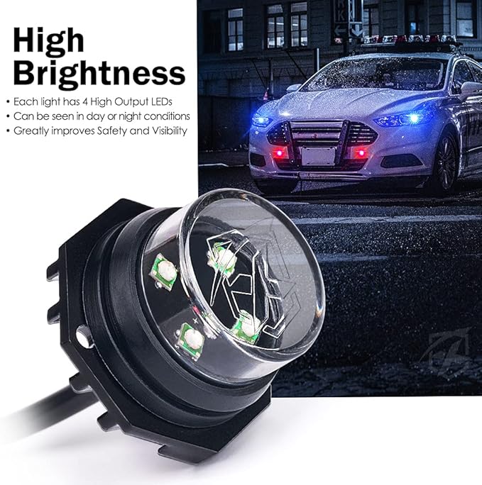 Xprite Red Blue LED Hideaway Strobe Police Lights Kit, 20 Flashing Patterns w/Control Panel for Headlights Taillights Hazard Warning Mounting, for Emergency Vehicles Volunteer Cop Cars Trucks, 4PCS