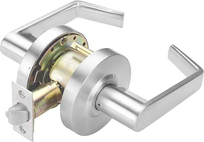 Commercial Lever Door Lock - Heavy-Duty Locking Door Handle, ADA Door Handles, Cylindrical Lever Lock, Non-Handed Grade 2 Industrial Door Handle, 26D Satin Chrome, Passage/Closet