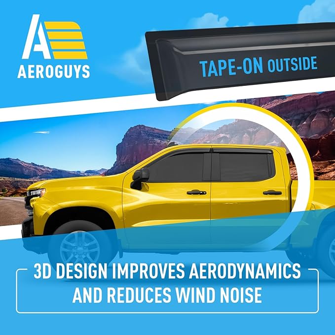 Extra Durable Window Deflectors Tape-On Window Visors Rain Guards Fit for Chevrolet (Chevy) Silverado 1500 2019-2025 Crew Cab, Sun Visors, Wind Vent for Shades, Exterior Car Accessories - 4pcs. AG0798