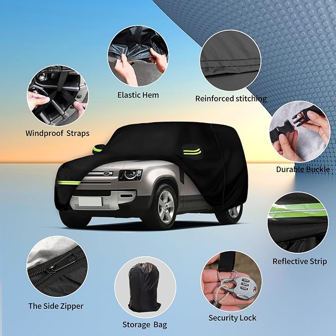 Waterproof Car Covers for 2020-2024 Land Rover Defender 90 2-Door (Black) Custom Heavy Duty Waterproof All Weather Protection Outdoor