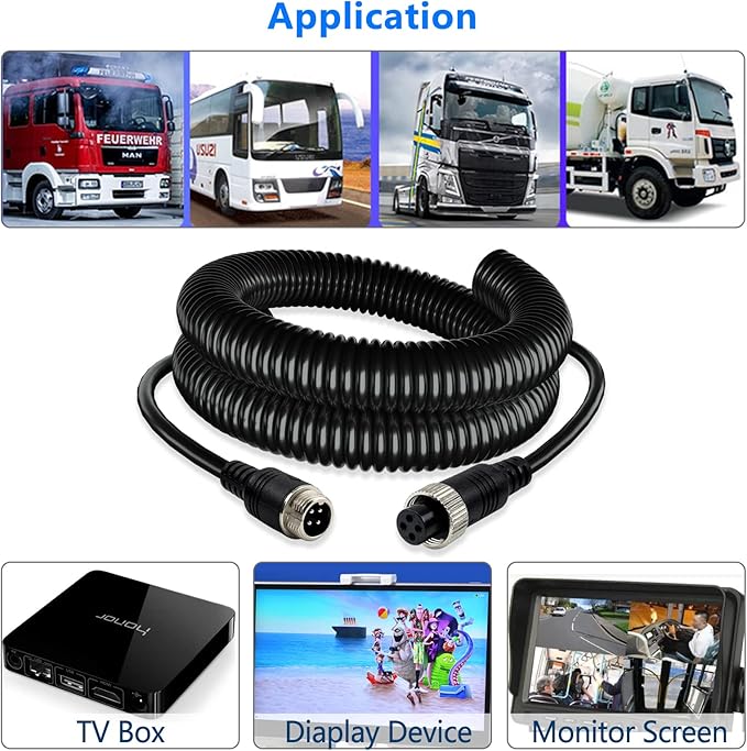 4 Pin Camera Cable with Corrugation Tube Cover, Car 4Pin Aviation Video Extension CableCCTV Rearview Camera Truck Trailer Camper Bus Motorhome Vehicle Backup Monitor System 16.5Ft/5M
