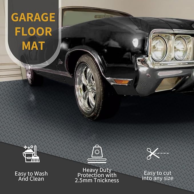 Premium Garage Floor Mat, Commercial Grade Heavy Duty Parking Mat for Garage Floor, Golf Cart Parking, Water/Stain Resistant Floor Runner (Grey Diamond, 2 Rolls x 4 x 13 Feet)