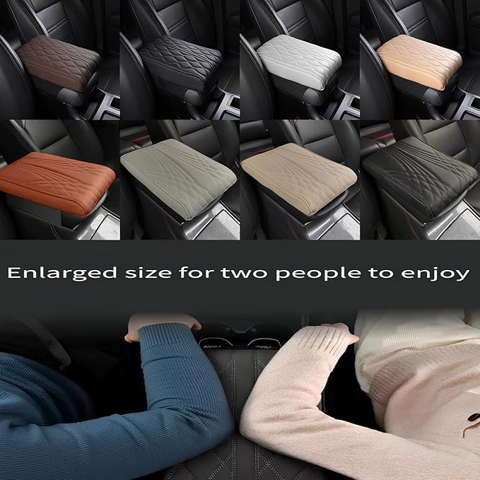 Leather Car Armrest Box Mat - 2023 New Waterproof Car Center Console Cover Mat, Universal Armrest Mat, Leather Car Armrest Cover for SUV/Truck/Vehicle (A-Gray)