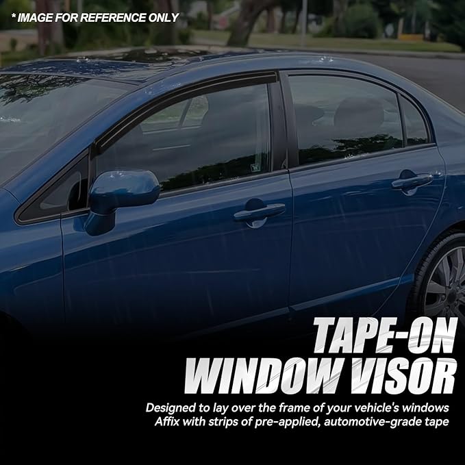 Auto Dynasty 2Pcs Carbon Fiber Pattern Window Visors Compatible with 2006-2011 Honda Civic Coupe, Tape-On Front Window Deflectors Rain Guards Sun Wind Air Side Vent Shade, Glossy Black
