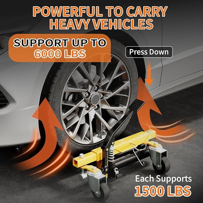 3000LBS Car Wheel Dolly Jack Set of 2, Hydraulic Tire Jack with Foot Pedal, 12'' Wheel Vehicle Positioning Skates for Auto Repair, Tire Moving, Garage, Car Trailer & Vehicle Lift