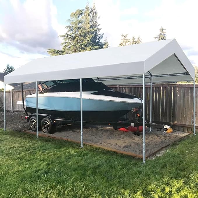 Carport Replacement Canopy Cover for 12 x 20 feet Car Tent Top Garage Shelter Cover Tarp with Ball Bungees (Only Top Cover, Frame Not Include (12 x 20', White)