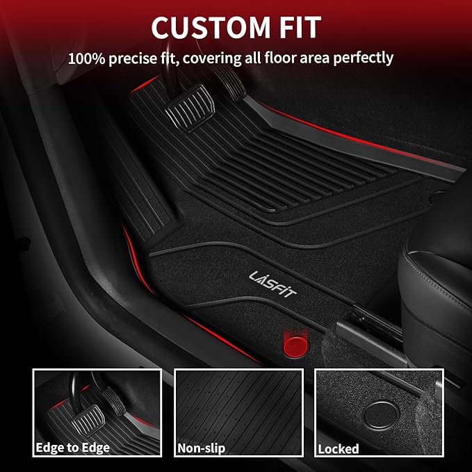 LASFIT Floor Mats for Tesla Model X 6 Seater & Model X Plaid 2025 2024 2023 2022 2021, All Weather TPE Custom Fit Floor Liners 1st & 2nd & 3rd Front & Rear Row Car Mats, Black