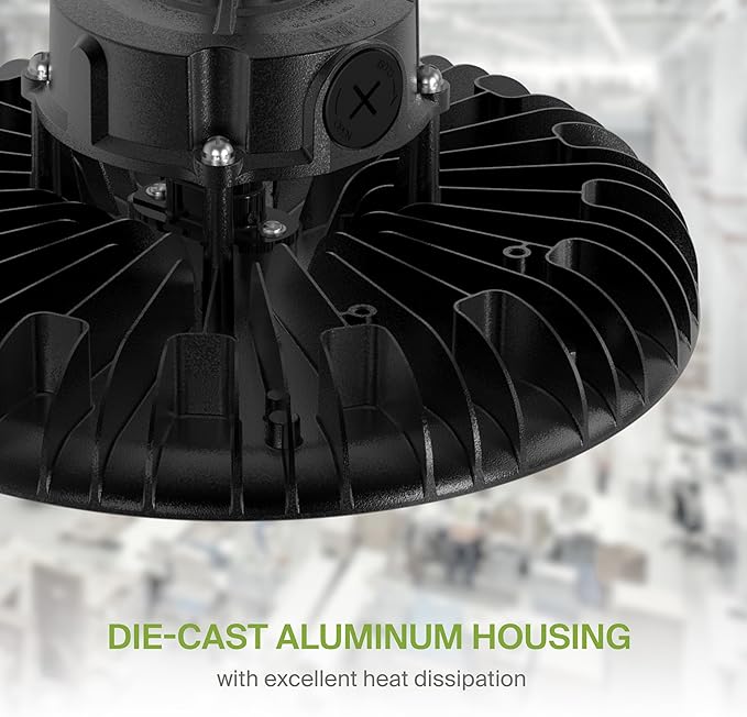 ASD LED High Bay UFO Light Fixture, Commercial Shop Lighting | Dimmable, IP69K Waterproof, DLC Premium, UL Listed | 240W 37000LM 5000K 100-277V | Warehouse, Garage, Workshop, Barn Lamp | Black