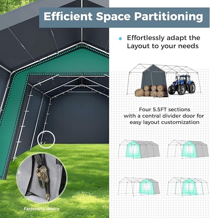GREEN PARTY Storage Shelter Shed, 13x22 ft Portable Shed Outdoor Carport with Roll-up Zipper Door & Vents, Outdoor Storage Shed Portable Garage for Motorcycle, Bike, Waterproof & UV Protected, Gray