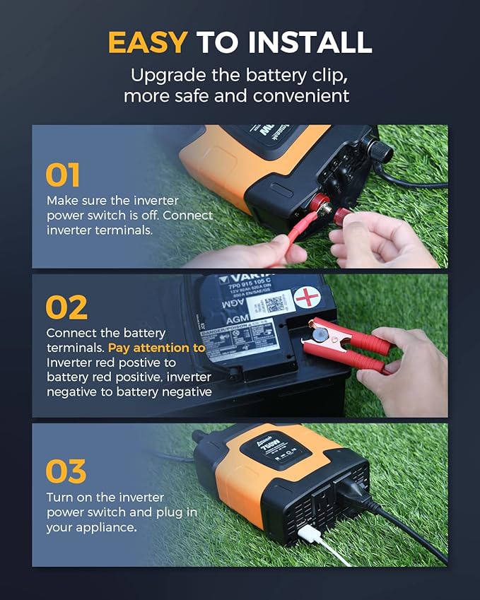 Ampeak 750W Power Inverter 4.8A Dual USB Ports 2 AC Outlets Car Inverter DC 12V to AC 110V 11 Protections for Appliances