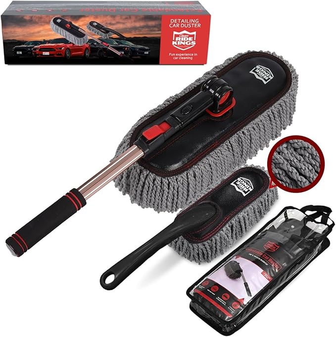 Car Duster Set,Car Duster Exterior Scratch Free with Extendable Handle,Large and Small Car Brushes Remove Dust for Cars and Trucks,Microfiber Car Interior Brush