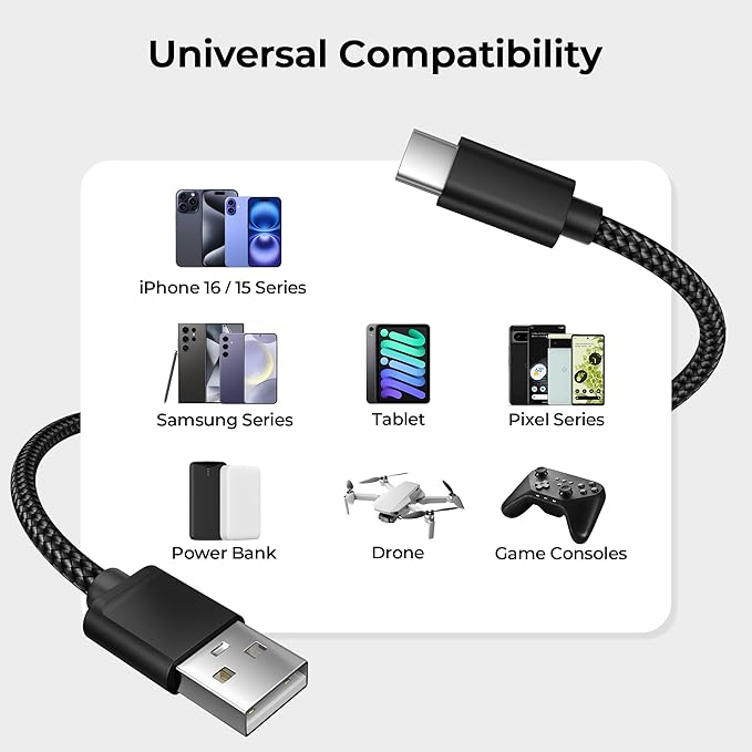 Basesailor USB Type C Charger Cable 3-Pack 3.3/6.6/10FT,Car Charging Cord for iPhone 15 Pro Max,Samsung Galaxy Tab S9 A10E A21 A51 A52 A53 A54 A70 A72 A73 A42 A34 A33 A14 A12 A22,S23 S20 S21 S22 Plus