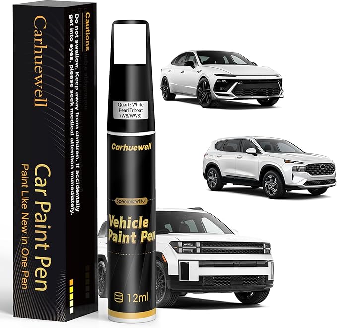 (W8/WW8) Quartz White Pearl Tricoat Touch Up Paint Compatible with Hyundai, Exact Match Car Paint Pen Automotive Scratch Repair Remover Kit Quick & Easy Solution for Vehicle Chips and Nicks