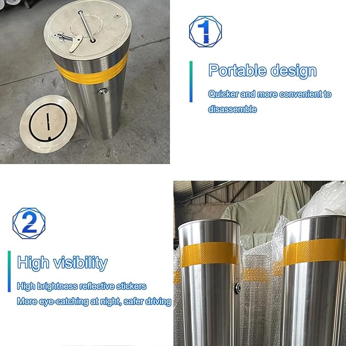 Steel Safety Bollard Post, Driveway Parking Interceptor Bollard, Crash Column Safety Warning Column, Parking Stopper for Garage, for Parking Barrier, Road Safety(Silver (2PCS))