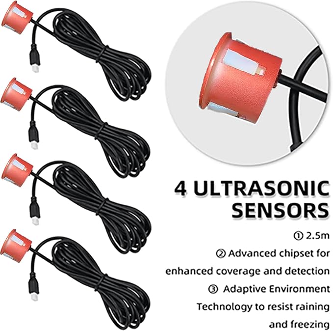 Car Reverse Backup Parking Sensor Radar Systemkit The LED Display with 3 Colors can Both Shows Distance Data and warn You with beep Sound Adjustable Volume Compact and Easy to Install(Red)