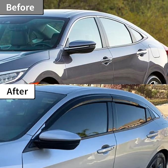 Rain Guards Side Window Visor Vent Outside Mount, 4PCS Fits for Honda Civic 4 Door Sedan 2016 2017 2018 2019 2020 2021 Model Only