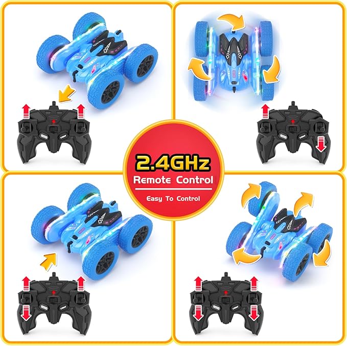 Remote Control Car, RC Cars for Kids with New Upgraded Strip Lights, 2.4GHz RC Stunt Cars with Headlights, 600mAh 4WD 360° Rotating Off Road, 4 5 6 7 8 9 Year Old Boy Toys Birthday Gifts