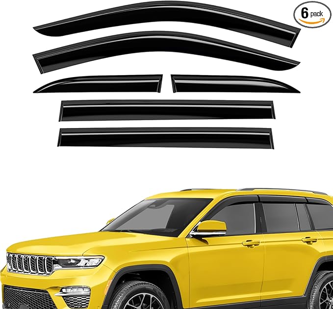 Extra Durable Window Deflectors Tape-On Window Visors Rain Guards Fit for Jeep Grand Cherokee 2022-2025, Sun Visors, Wind Vent for Shades, Exterior Car Accessories - 6pcs. AG0243