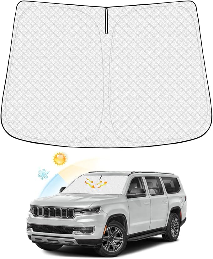 Windshield Sun Shade for Jeep Wagoneer Accessories 2022-2026 (NOT for Grand Wagoneer) Thicken 6-Layer Front Window Sunshade Cover Sun Visor Protector Foldable Block UV Rays Keep Vehicle Cool