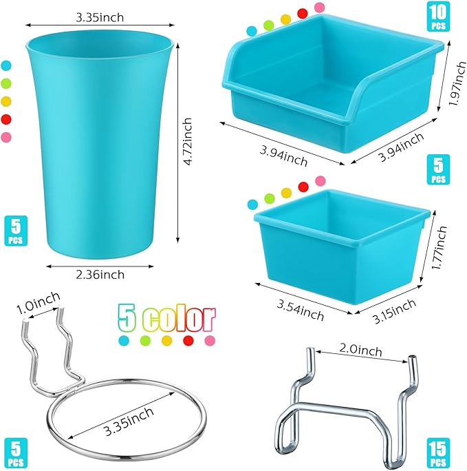Yookeer 20 Pcs Pegboard Bins and Cups with Hooks and Loops Peg Assortment Organizer Accessories Various Tool Organizer Pegboard Baskets Set for Garage Workshop Workbench Office(Mixed Color)