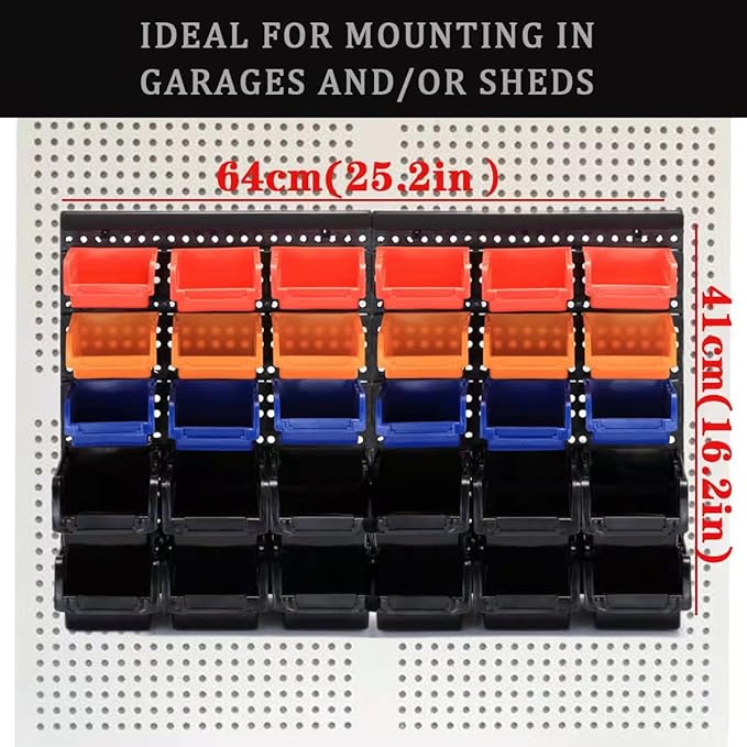 Wall Mounted Storage Bins Parts Rack 4 Colors Bin Organizer Garage Plastic Shop Tool, Garage Organizers and Storage (Style-Classic) 50.4"*32.4"