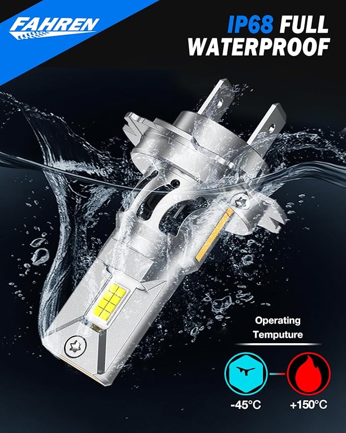 FAHREN H7 LED Light Bulbs, 30,000LM Super Brightness 1:1 Size No Adapter Needed Plug & Play, 6500k White with 16 CSP Chips, Canbus Ready Non-Polarity H7 Fog Bulb with Turbo Fan, IP68 Pack of 2