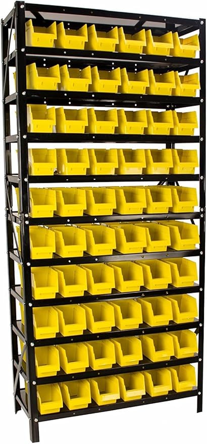 Erie Tools TLPB60 60 Parts Bin Shelving Organize with Plastic Bins for Garage, Shop, and Home Storage