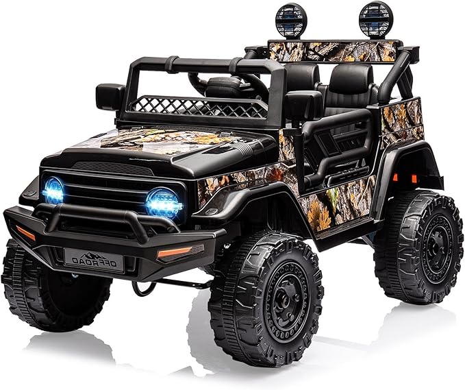 Garvee 12V Kids Ride On Truck Car with Remote Control - Electric Ride On Toys for Toddlers, Spring Suspension, 3 Speeds, LED Lights, Bluetooth Music & Parent Safety Brake