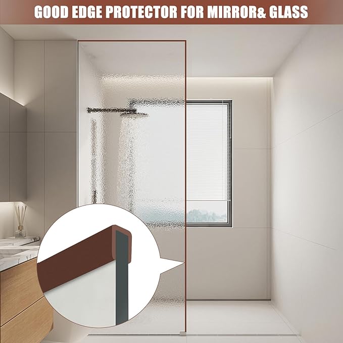 Rubber Edge Trim, Flexible Edge Trim for Sharp Edge, 5/16"(8.0mm) U Channel Edge Protector, Self Adhesive Edge Guards for Plywood, Glass, Flexi-Glass and Mirror, 20Ft, Brown Color
