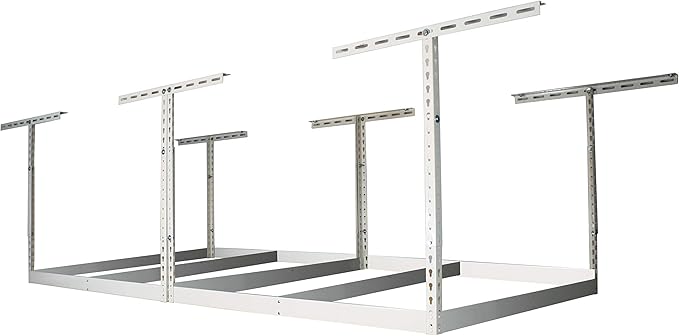 MonsterRax 4x8 Overhead Storage Rack Frame Kit - Hanging Storage Shelves, Ceiling Storage Rack System, Overhead Garage Organizers - (White, 12"-21")