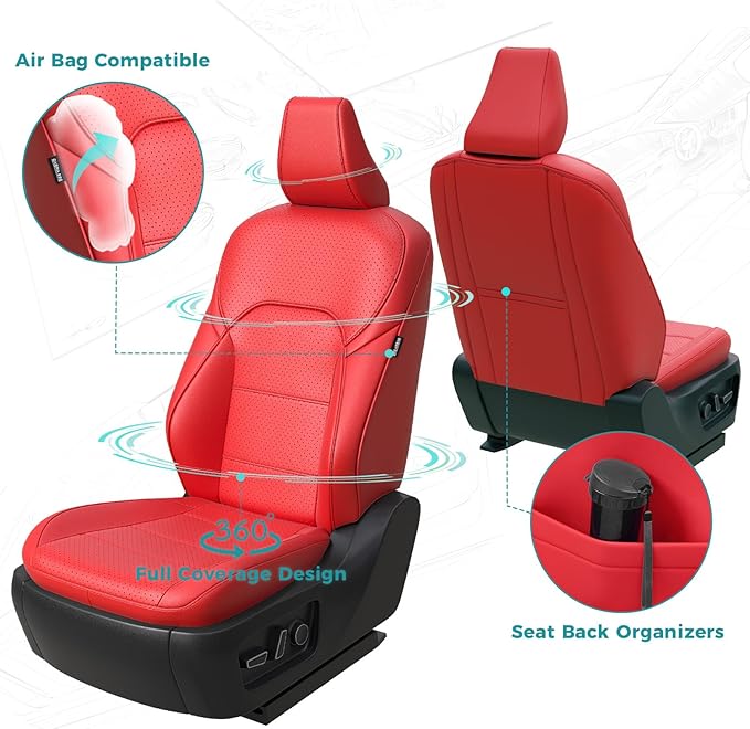 Leather Seat Covers for Toyota Camry 2025 LE SE Hybrid - Custom Fit Car Seat Cover Full Set, Luxury Waterproof Interior Accessories, Breathable Automotive Cushion Protectors, Red