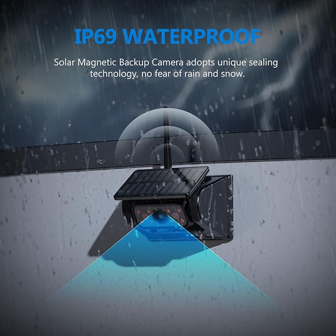 WiFi Magnetic Solar Wireless Backup Camera, 10500mAh Rechargeable 1080P Rear View Camera for Truck RV Trailer Car, DVR Recording Night Vision IP69 Waterproof, App for Phone iOS Android AP1 DVKNM