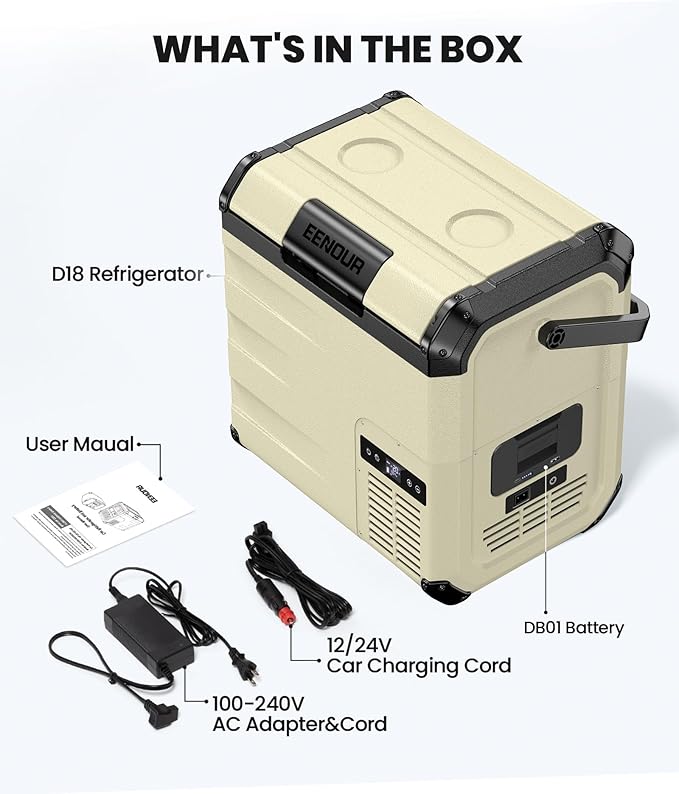 EENOUR D18 12 Volt Car Refrigerator, Portable Freezer with Detachable Battery 19Qt/18L, Battery & Solar Powered Cooler, -4~50℉, 12/24V DC, 110~240V AC, 12V Fridge for Camping, Road Trips, RV, Truck