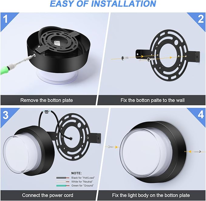 Outdoor LED Flood Lights, Waterproof Modern Exterior Wall Light, 12W Anti Rust Outside Porch Lighting with 6000K Daylight Small Circle Wall Mount Fixtures for House Backdoor Yard Entryway
