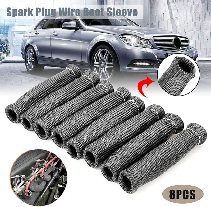 Spark Plug Wire Boots Thermal Protection Insulator Sleeve, 1200 Degree Heat shield Cover Wrap 6 inch for Car Truck 8PCS(black)