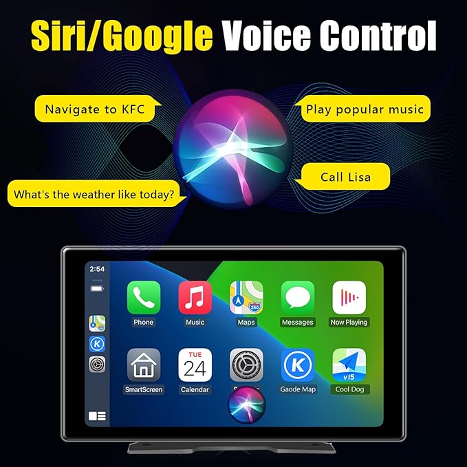 9inch Portable Carplay Screen for Car, Wireless Apple Carplay & Android Auto with 4K Dash Cam,1080p Backup Camera,Car Audio Receivers, GPS Navigation, SuperLink,FM, Music Player