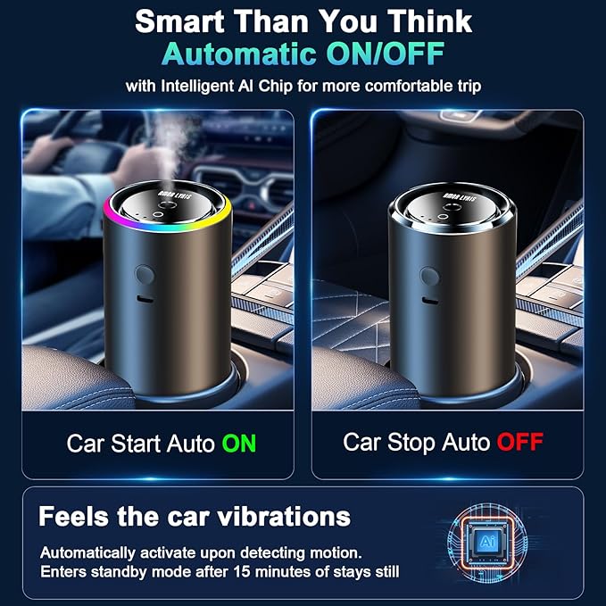 Smart Car Air Freshener Diffuser, Car Diffuser Air Fresheners Long Lasting with 100ml Capacity Essential Oil Last 6 Months, RGB Music Syncing Light, Auto On/Off, 5 Adjustable Car freshener, Sauvage